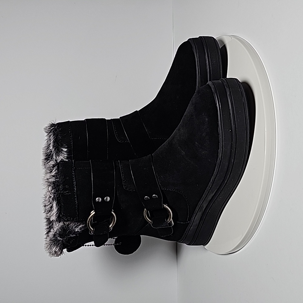 J/Slides Nelly Boots Moto Fur-Lined‎ Waterproof Leather Faux Fur Buckles Black 7